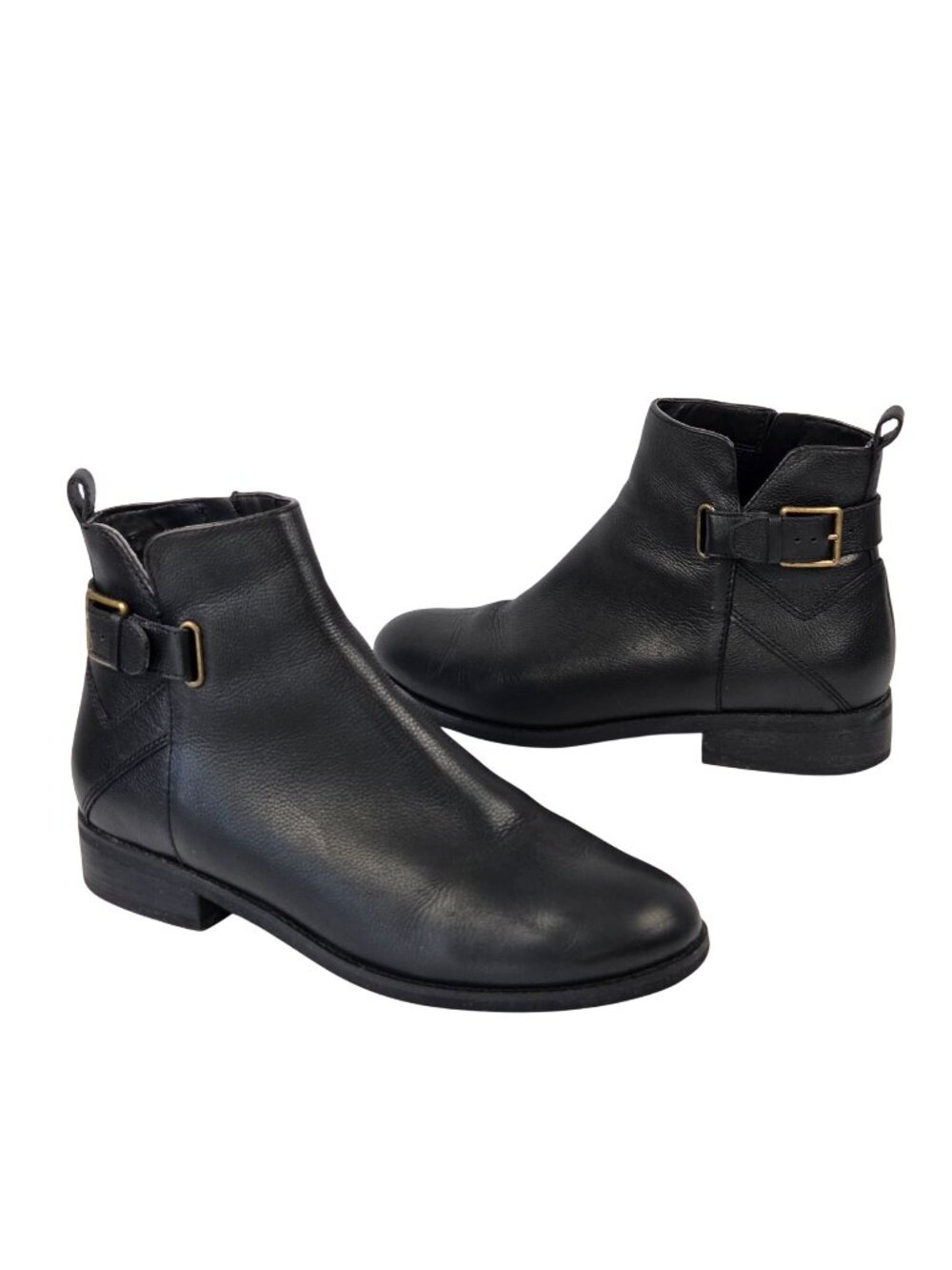 Cole Haan Hollyn Black Leather Ankle Boots With Buckle Detail Size 9B